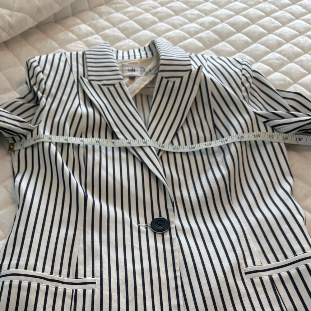 CAbi l 5295 Ole Ticking Bell Jacket Blazer Navy White size 4 - Picture 7 of 14